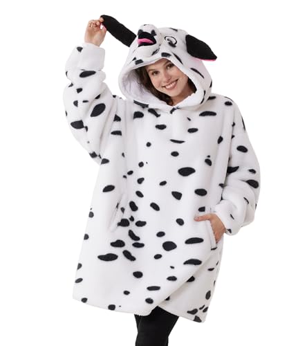 Kgromfy Unisex Dalmatian Costume Comfy Oversized Pullovers Novelty Halloween Animal Cosplay Pajamas Christmas Hoodie Outfit Sleepwear Loungewear One Size Fits All-Spotted Dog