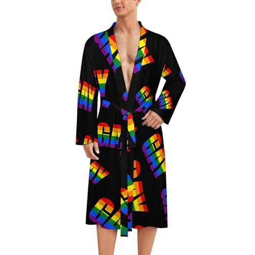 Gay Proud Rainbow LGBT Mens Bath Robe Lightweight Soft Bathrobe Knee Length Spa Sleepwear