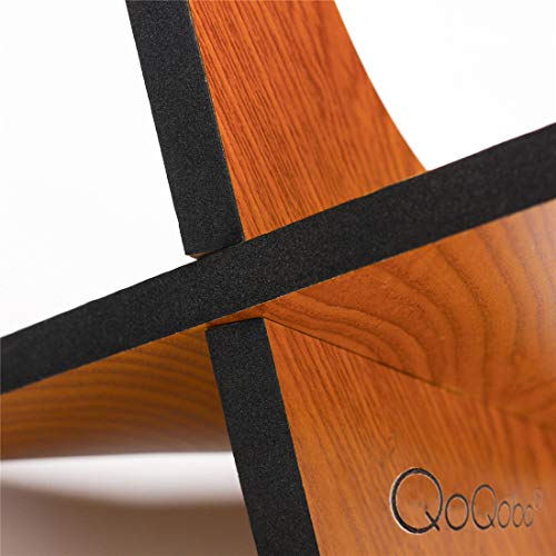 QoQoba Portable Wood Guitar Stand w/Scratch-Proof Edges | Wooden Acoustic Guitar Stand | Collapsible Foldable Electric Guitar Stand Floor | Guitar Picks (5pcs)| Microfiber Guitar Cleaning Kit (LARGE)