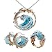 IMSFQFWL New Ocean's Oath Jewelry Set Ocean's Oath Necklace Ring Earrings Blue Boho Ocean Wave Design jewelry for women (Blue, Necklace)