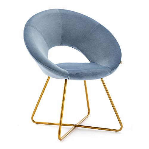HNNHOME Porto - Silla de comedor tapizada de terciopelo suave para el hogar, sala de estar, sillón de ocio en patas de color dorado (azul claro) Cover