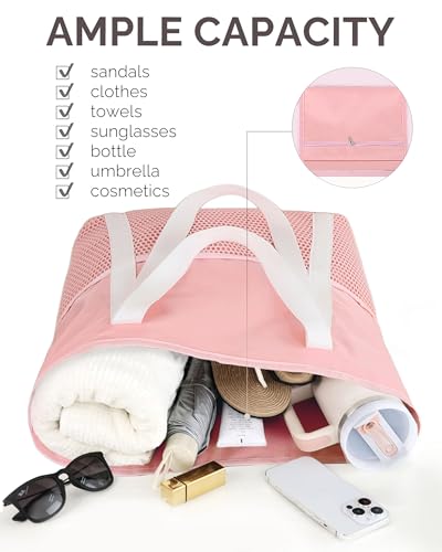 Image of HOMESPON Beach Bag Large Waterproof Sandproof Tote for Women with Zipper and Mesh Pockets