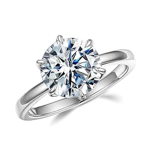 MOOSEA Moissanite Rings for Women – 3ct Moissanite Engagement Rings for Women 14K White Gold Vermeil 6 Claw Round Solitaire Moissanite Engagement Rings for Women Wedding Rings for Women Promise Ring