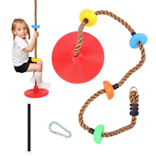 SILVER VALLEY Premium Kids Swing Climbing Rope With 4 Plastic Knots and Disc Swing Seat Ideal for Tree Houses and Climbing Frames