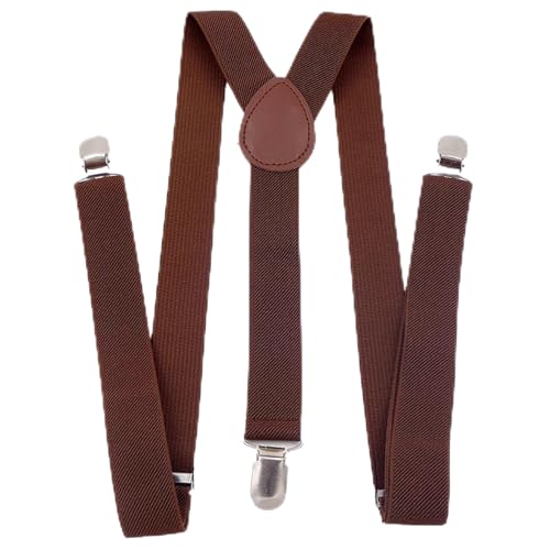 Yxvyxymyxxg Men's 1 inch Solid Straight Clip Suspender, Y Back Suspenders — Wide Elastic Braces with Strong Metal Clips, One Size Fully Adjustable, Brown