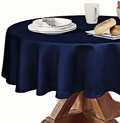 Obstal 210GSM Round Table Cloth, Oil-Proof Spill-Proof and Water Resistance Microfiber Tablecloth, Decorative Fabric Circular Table Cover for Outdoor and Indoor Use (Navy Blue, 60 Inch Diameter)