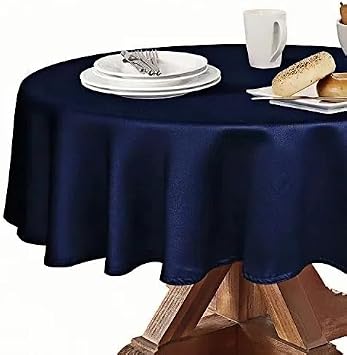 Obstal 210GSM Round Table Cloth, Oil-Proof Spill-Proof and Water Resistance Microfiber Tablecloth, Decorative Fabric Circular Table Cover for Outdoor and Indoor Use Navy Blue, 60 Inch Diameter