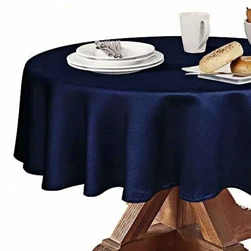 Obstal 210GSM Round Table Cloth, Oil-Proof Spill-Proof and Water Resistance Microfiber Tablecloth, Decorative Fabric Circular Table Cover for Outdoor and Indoor Use (Navy Blue, 60 Inch Diameter)