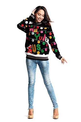 Women`s Ugly Christmas Sweater Unisex Men`s Funny Novelty Santa Pullover for Party Fabulous-Black XX-Large3