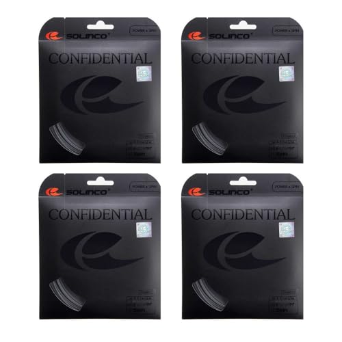 Solinco Confidentail Tennis String (4 Sets) Designed to Offer Improved playability, Feel and Comfort While generating Extreme Power and Intense Spin and bite. (Silver, 18g)