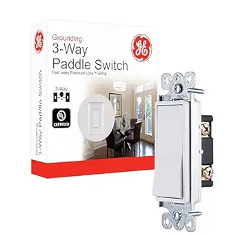 GE Paddle Rocker 3 Way Switch - Replacement for Light & Fan Switches, Grounding, UL Listed White 18233