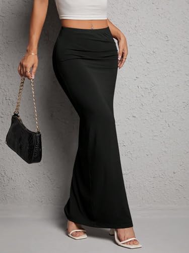 Women's High Waist Maxi Skirt Ruched Side Split Thigh Elegant Bodycon Long Skirts4