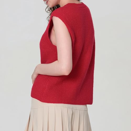 Image of Women Chunky Button Sweater Vest Sleeveless Round Neck Rib Knitted Tank Top Y2k Knitted Cardigan Vest Shirt
