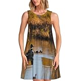 Loon Nature - Vestidos de verano para mujer, sin mangas, con bolsillos, casual, holgado, acampanado, mini vestido, Negro -, S