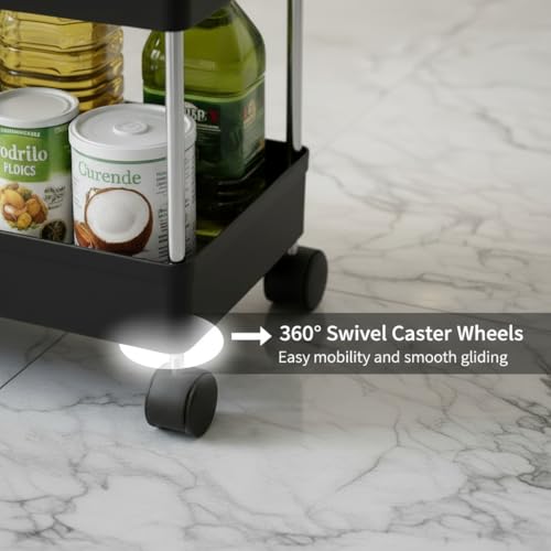 Image of Umite Chef 4 Tier Kitchen Trolley Organizer with Wheels | Multipurpose Storage Rack | Vegetable & Fruit Basket Stand | Rolling Utility Cart for Kitchen, Bathroom, Office - Black