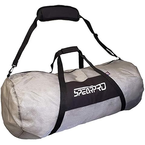 SpearPro Extra Large Mesh Duffle Dive Gear Bag with Padded Shoulder Strap | Fits Long Fins for Freediving, Spearfishing, Scuba Diving, Snorkeling, Swimming, Beach and Sports Equipment Cover