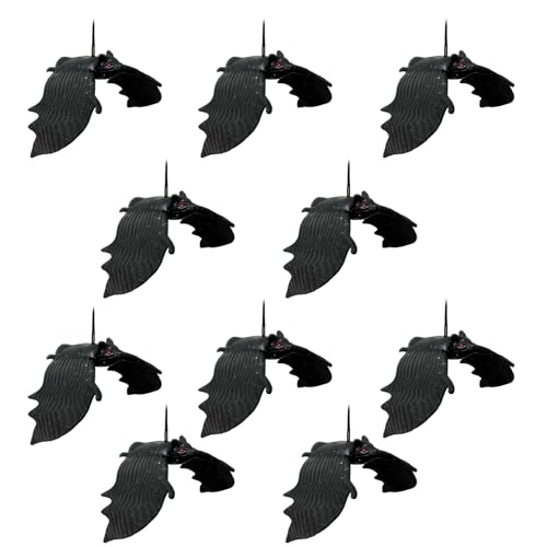 10 Pcs Halloween Hanging Ornaments Realistic Bat Decorations Rubber Horror Bat Decor for Outdoor Indoor Hanging Vampire Flying Bats for Home Halloween Party Haunted House (4.7X1.9 in)