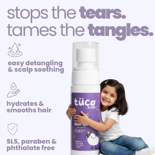 Image of Tuco Kids Tangle Tamer Hair Detangler Spray | Infused with Aloe Vera, Flaxseed & Methi | Ages 2-15 Years | Paraben & Sulphate Free |100ml (Pack Of 1) [Package might vary]