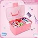 TERGOO 11in Mutipurpose Storage Box Organizer with Removable Tray, Portable Small Craft Organizer with Handle, Plastic Clear Tool Box Art Case for Makeup, Sewing, Nail, Hair Accessories (Pink)