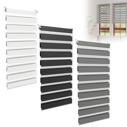 Froadp Doppia tenda a rullo, fissaggio senza fori, larghezza 100 x altezza 220 cm, colore grigio, tenda a rullo per finestra, traslucida e oscurante per ufficio, soggiorno, cucina, bagno