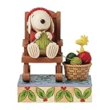 Enesco Peanuts by Jim Shore Snoopy in Rocking Chair Knitting with Woodstock Figurine, 5 Inch, Multicolor