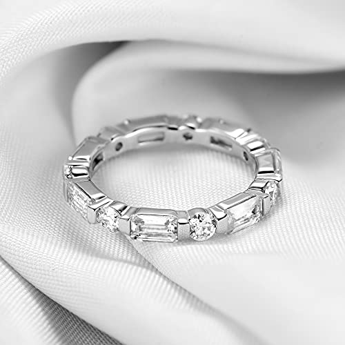 Doveggs 3.15Ctw 3X5Mm G-H-I Emerald Baguette Round Moissanite Lab Created Diamond Full Eternity Engagement Wedding Band 14K Gold Quality Silver Wedding Engagement Ring For Women(9) #TOP3