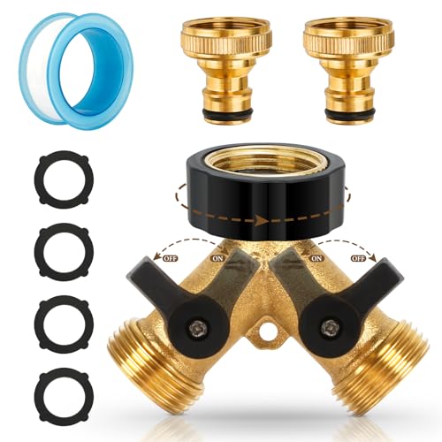 2-Voies Y-Distributeur, Robinet Séparateur Deux Voies avec Raccord Tuyau d'Arrosage 3/4 , Séparateur de Tuyau à 2 Voies 3/4 a Arrêt Individuelles pour...
