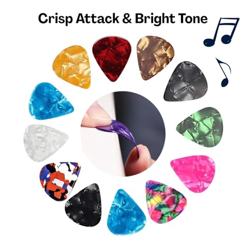 Image of TecoKart 21Pcs Acoustic Guitar Picks Set | 0.46 /0.71 /0.96mm Mixed Thickness Plectrums for Guitar, Finger Picks & Acoustic Playing, Includes Portable Pick Box
