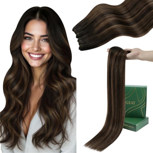 Image of Ugeat Weft Hair Extensions Human Hair, Human Hair Extensions Sew in 22 Inch 100g, Hair Weft Extensions Dark Brown Balayage Medium Brown, for Women