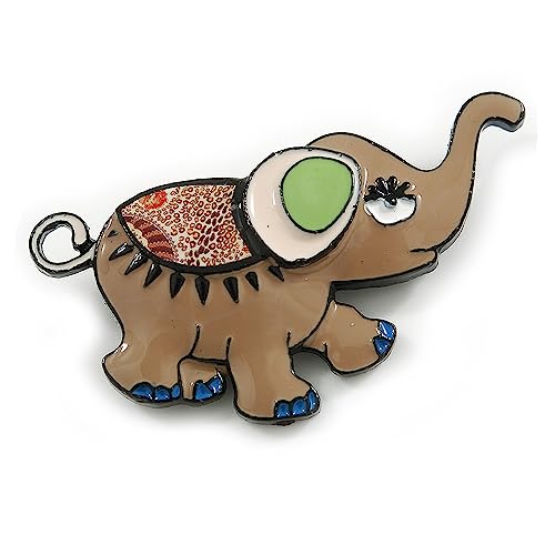Broche de elefante esmaltado gris pardo con acabado metal negro exclusivo