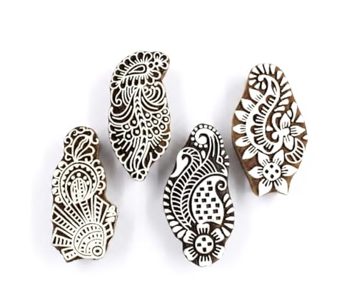 Image of RENIQ Wooden Printing Block for Fabric & DIY Craft | Handcrafted Indian Design Stamp for Textile, Pottery, Mehndi & Home Decor (Multicolor6)