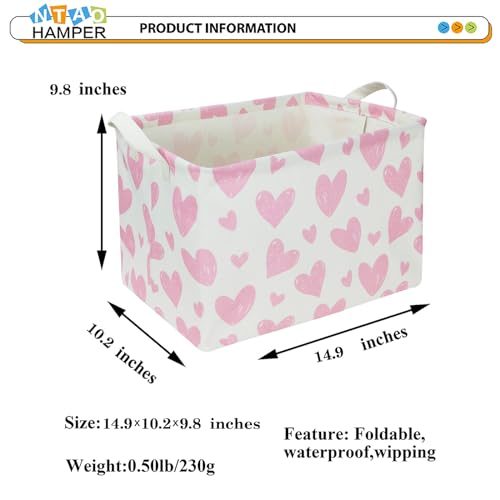 Image of NTAOHAMPER 24L Children's Day Father Gifts Pink Heart Fabric Storage Basket Empty with Handles, Books Box, Lovely Storage (Pink Heart)