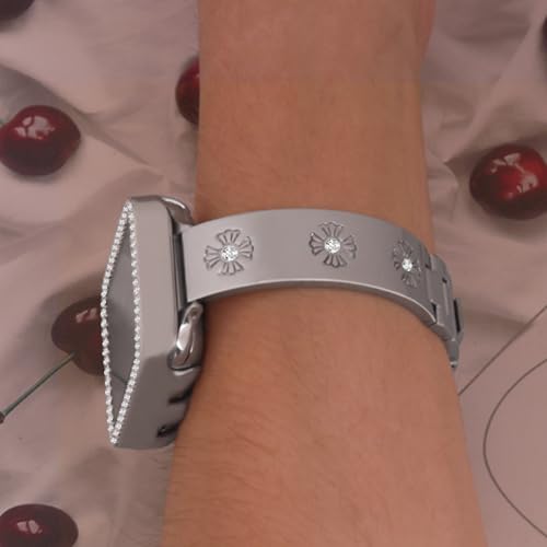 JOYOZY Metal Band Compatible with Apple Watch Band 38mm 40mm 41mm 42mm 44mm 45mm 49mm Fancy Luxury Strap with Sparkle Diamond, Dressy iWatch Bracelet, Cute Daisy Band for Women