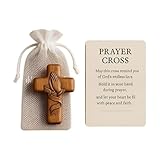 Cruz cristiana de madera para oración con tarjeta y bolsa, crucifijo católico artesanal, cruz pequeña estilo vintage, objeto devocional y regalo cristiano para bautizo, comunión y confirmación