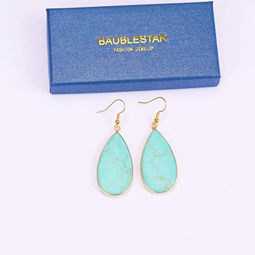 Baublestar Natural Crystal Healing Birth Stone Statement Drop Earrings Turquoise Teardrop Quartz Dangle Gold Fashion Jewelry For Women Girls #TOP4
