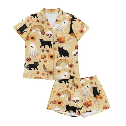 Image of Renewold Women's Short Sleeve Pajama Set Button Down Sleepwear with Notch Collar Soft Lounge Top and Shorts with Pockets