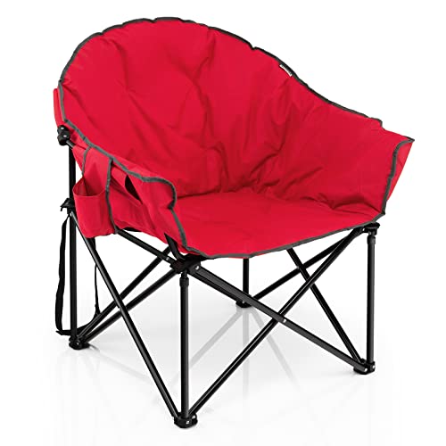Giantex Portable Camping Chair, Lawn Chair, Outdoor Folding Chair with Cup Holder, Soft Seat, (Red)