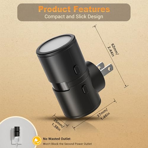 Image of JandCase Motion Night Light, Rotating Night Lights Plug into Wall, 3 Colors | 3000K-5000K-Amber, Dusk to Dawn & Motion Sensor, 3 Level Brightness Nightlight for Bathroom Bedroom Hallway [2 Pack]