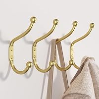 Josmimic Gold Coat Hooks Wall Mount - Wall Hooks for Hanging, Heavy Duty Hooks, Mudroom Hooks, Metal Hooks for Hanging Clothes, Towels, Hats, Keys, Coats,4 Pack