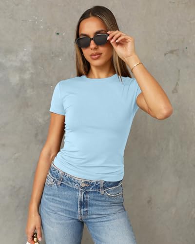 Image of Abardsion Women's Casual Basic Slim Fit T Shirts | Summer Clothes 2026 Going Out Crop Tops Short Sleeve Crew Neck Ladies Tees