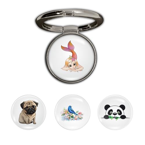 Image of 4-in-1 Metallic Mobile Back Ring Holder | Strong Grip for Phone & Back Cover | 4 3D Logo Magnets | 360 Adjustable Stand