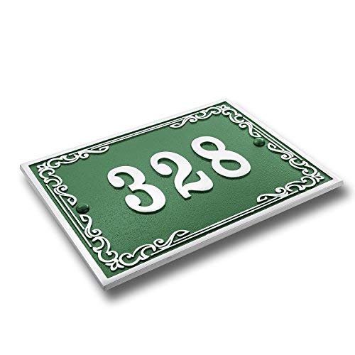 House Number Address Plaque Vintage Style. Cast Metal Personalised Yard Or Mailbox Sign In Green With Oodles Of Number And Letter Options. Handmade In England By The Metal Foundry Just For You