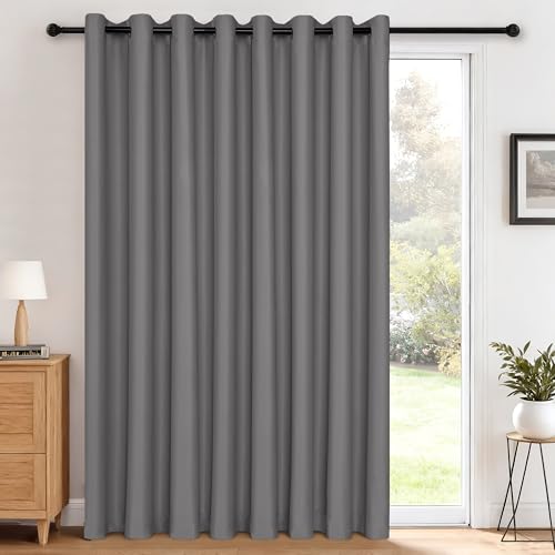 Hiasan Patio Sliding Door Curtain Panel,1 Pcs Sewn with Tiebacks,Grey