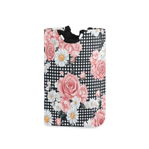 Jihqo Laundry Hamper Basket Roses Daisies Buffalo Print Collapsible Nursery Storage Bin Waterproof Clothing Baskets for Home Bedroom Bathroom Washing Room