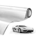 Lypumso 6D White Carbon Fiber Vinyl Wrap Roll, Super Glossy Car Wrap Film Featuring Bubble Free Air Release Technology, Car Moto DIY Interior Exterior (White, 1ft x 5ft)