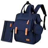 AWASG Wickelrucksack inkl. Wickelunterlage, Wickeltasche Groß mit Viel Stauraum, Baby Rucksack für Unterwegs, Navy