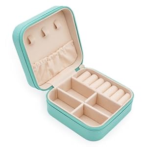 Mini Jewelry Travel Case, PU Leather Travel Jewelry Organizer Box, Small Portable Portable Jewellery Storage Holder for Womens Rings Earrings Necklaces Bracelets (Blue) 17