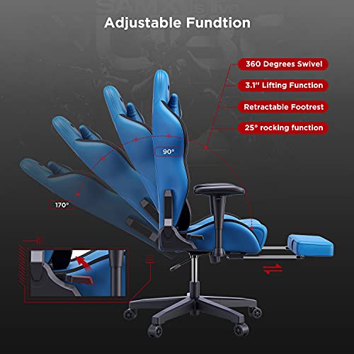 AutoFull-Silla-Gaming-Silla-Gamer-Ergonomica-Silla-de-Oficina-Cuero-de-PU-Silla-de-EscritorioAltura-e-inclinacion-AjustablesReposacabezas-y-Soporte-LumbarReposapiesAzul