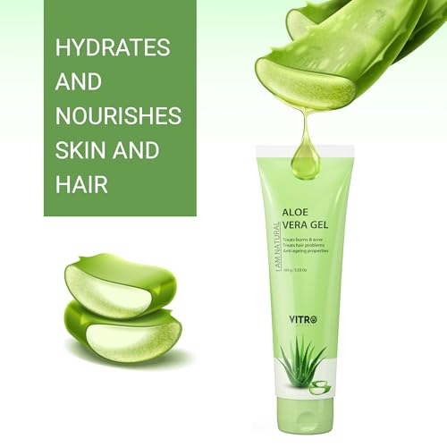 Vitro Aloe Vera Gel for Face, Skin and Hair - with Vitamin E, Rosemary Extract, Cucumber Extract and Aloe vera Juice - 100ml
