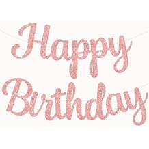 Accevo Rose Gold Happy Birthday Banner - Pre-Strung, Glitter, Party Decoration Sign for Kids & Adults